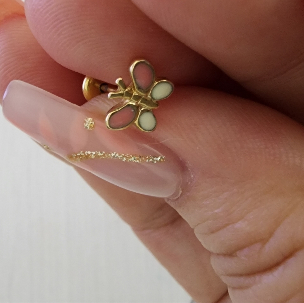 TWO 14KT GOLD TRAGUS EARRINGS / BUTTERFLY TRAGUS EARRING / FLOWER TRAGUS EARRING